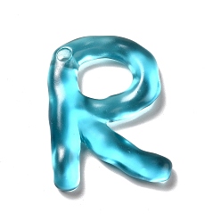 Letter R Colgantes de alfabeto de resina transparente, encantos de la letra, letter.r, 41~45x33~52.5x8 mm, agujero: 3.5 mm