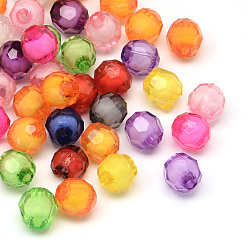Couleur Mélangete Facettes perles acryliques transparents ronde, Perle en bourrelet, couleur mixte, 13~14x14mm, trou: 2.5 mm, environ 390 pcs / 500 g