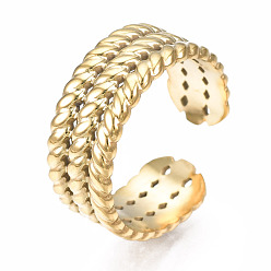 Golden 304 Stainless Steel Twist Rope Open Cuff Ring, Chunky Ring for Women, Golden, US Size 7(17.3mm)