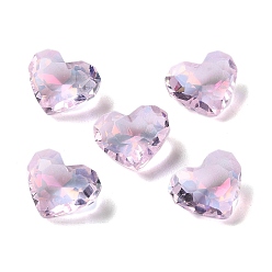 Pearl Pink Transparent Glass Rhinestone Cabochons, Faceted, Heart, Pointed Back, Pearl Pink, 9.5x12x5.5mm