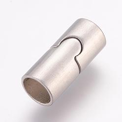 Stainless Steel Color 304 Stainless Steel Magnetic Clasps with Glue-in Ends, Column, Frosted, Stainless Steel Color, 22x10mm, Hole: 8mm
