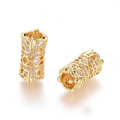 Golden Brass Micro Pave Clear Cubic Zirconia European Beads, Large Hole Beads, Column, Golden, 15.5x8mm, Hole: 5mm