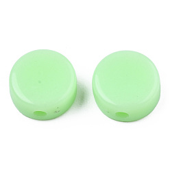 Light Green Opaque Acrylic Beads, Flat Round, Light Green, 10x5mm, Hole: 1.8mm, about 1300pcs/500g