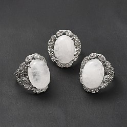 Cristal de cuarzo Anillos ajustables de cristal de cuarzo natural, anillos ovalados de latón en tono platino para mujer, sin plomo y cadmio, tamaño de EE. UU. 7 3/4 (17.9 mm), 3.5~5 mm
