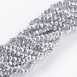 Platinum Plated Electroplate Glass Beads Strands, Full Plated, Faceted, Rondelle, Platinum Plated, 3x2mm, Hole: 0.8mm, about 185~190pcs/strand, 14.9~16.9 inch(38~43cm)