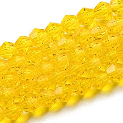 Gold Transparent Glass Beads Strands, Faceted, Bicone, Gold, 3.5x3mm, Hole: 0.8mm, about 108~123pcs/strand, 12.76~14.61 inch(32.4~37.1cm)