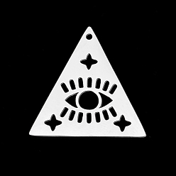 Triángulo Colgantes de acero inoxidable, Corte con laser, color acero inoxidable, ojo y estrella, patrón de triángulo, 25x25x1 mm