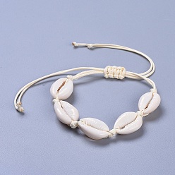 Coquillage De Mer Bracelets de perle tressés en coquille de cauris réglables, avec cordon en polyester ciré coréen écologique, couleur de coquillage, 14-1/8 pouce (36 cm)