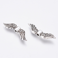 Antique Silver Tibetan Style Beads, Cadmium Free &, Lead Free, Wing, Antique Silver, Size: about 7mm long, 23mm wide, 3mm thick, hole: 1.5mm, 1380pcs/1000g