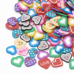 Mixed Color Handmade Polymer Clay Cabochons, Nail Art Decorations, Heart, Mixed Color, 4~5.5x4~5.5x0.3~1mm