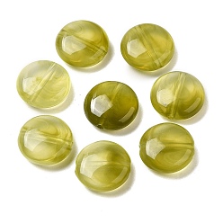 Olive Transparent Acrylic Beads, Flat Round, Olive, 12x4.5mm, Hole: 1.2mm, about 1150pcs/500g