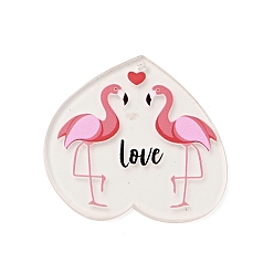 Flamingo Shape Акриловые подвески на тему Дня Святого Валентина, сердце со словом "love", Фламинго, 36x36x2 мм, отверстие : 1.5 мм