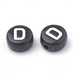 Letter D Opaque Acrylic Beads, Horizontal Hole, Alphabet Style, Flat Round, Letter.D, 7x4mm, Hole: 1.5mm, about 3700pcs/500g