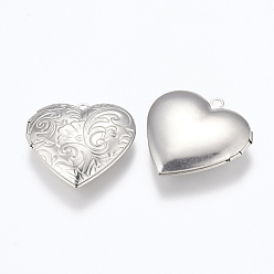 Stainless Steel Color 304 Stainless Steel Locket Pendants, Photo Frame Charms for Necklaces, Heart, Stainless Steel Color, 29x29x7mm, Hole: 2mm, Inner Size: 16.5x21.5mm
