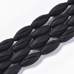 Black Stone Natural Black Stone Beads Strands, Oval, 21x9mm, Hole: 1mm, about 21~22pcs/strand, 17.32~18.5 inch(44~47cm)