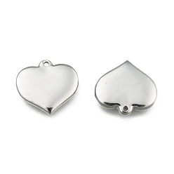 Stainless Steel Color 304 Stainless Steel Stamping Blank Tag Heart Pendants, Stainless Steel Color, 16x17.5x3mm, Hole: 1mm