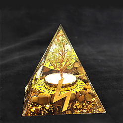 Aventurina Amarillo Runa vikinga símbolo-sol orgonita pirámide resina exhibir decoraciones, con chips de aventurina amarilla natural en el interior, para el escritorio de la oficina en casa, 50~60 mm