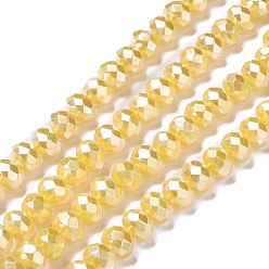 Or Perles verre opaque brins, facette, rondelle, or, 8x6mm, Trou: 1mm, Environ 98 pcs/chapelet, 24.02'' (61 cm)