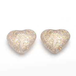 Clair Perles acryliques plaquées, métal enlacée, cœur, clair, 27x30x13mm, trou: 2.5 mm, environ 85 pcs / 500 g