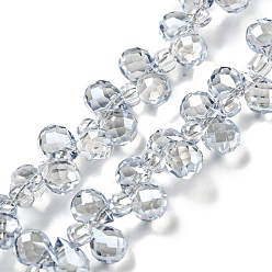 Gainsboro Electroplate Transparent Glass Beads Strands, Pearl Luster Plated, Faceted Teardrop, Top Drilled, Gainsboro, 6x4mm, Hole: 0.8mm, about 97~102pcs/strand, 10.63''~14.80''(27~37.6cm)