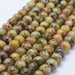 Gold Natural Larvikite Beads Strands, Dyed, Round, Gold, 8~8.5mm, Hole: 1mm, about 47~49pcs/strand, 14.5 inch~14.9 inch(37~38cm)