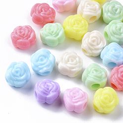 Mixed Color Opaque Polystyrene(PS) Plastic European Beads, Large Hole Beads, Rose, Mixed Color, 13.5x10.5mm, Hole: 4.5mm, about 600pcs/500g