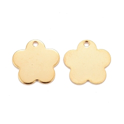 Real 24K Gold Plated 201 Stainless Steel Pendants, Flower, Real 24k Gold Plated, 14.5x15x0.7mm, Hole: 1.6mm