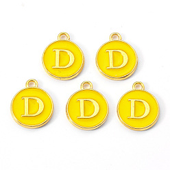 Letter D Golden Plated Alloy Enamel Charms, Enamelled Sequins, Flat Round with Letter, Gold, Letter.D, 14x12x2mm, Hole: 1.5mm