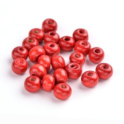 Red Natural Wood Beads, Lead Free, Round, Dyed, Red, 7~8x6~7mm, Hole: 3mm, about 9000pcs/1000g