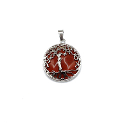 Red Jasper Natural Red Jasper Pendants, Tree of Life Charms with Platinum Plated Alloy Findings, 31x27mm