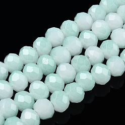 Cyan Clair Brins de perles de verre imitation jade bicolores, facette, rondelle, cyan clair, 6x5mm, Trou: 1.4mm, Environ 85~90 pcs/chapelet, 15.35 pouces ~ 16.34 pouces (39~41.5 cm)