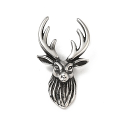 Antique Silver 304 Stainless Steel Pendants, Deer Head, Antique Silver, 37x20x10mm, Hole: 5x3mm