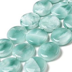 Natural Glass Natural Glass Beads Strands, Grade A, Flat Round, Aqua Blue, 20x6~7mm, Hole: 1.2mm, about 20pcs/strand, 15.5~15.7''(39.37~39.88cm)