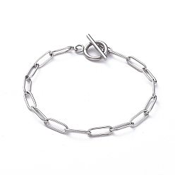 Stainless Steel Color 304 Stainless Steel Paperclip Chain Bracelets, with Toggle Clasps, Stainless Steel Color, 7-1/4 inch(18.5cm)