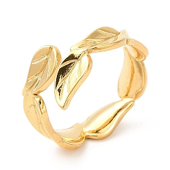 Chapado en Oro Real 18K Chapado iónico (ip) 201 anillo abierto de acero inoxidable, anillo de dedo de hoja para mujer, real 18 k chapado en oro, tamaño de EE. UU. 6 3/4 (17.1 mm), 5~10 mm