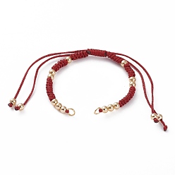 Red Adjustable Polyester Braided Cord Bracelet Making, with Metallic Cord, Brass Beads, 304 Stainless Steel Jump Rings, Red, 5-1/2~11-3/8 inch(14~29cm)