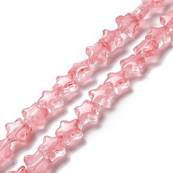 Light Coral Transparent Glass Beads Strand, Star, Light Coral, 8~8.5x8~8.5x3.5~4mm, Hole: 1mm, about 50pcs/strand, 14.25~15.35 inch(36.2~39cm)
