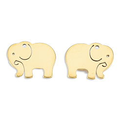Real 18K Gold Plated Ion Plating(IP) 201 Stainless Steel Charms, Elephant, Real 18K Gold Plated, 12x15x1mm, Hole: 1.2mm