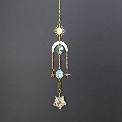 Jaspe Dalmate Attrape-soleil étoile en jaspe dalmatien naturel ornements suspendus avec soleil en laiton, Pour la maison, décoration de jardin, or, 400mm