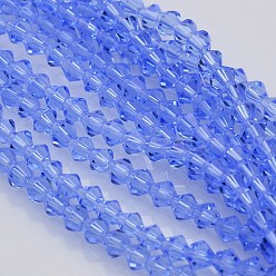 Cornflower Blue Bicone Glass Beads Strands, Faceted, Cornflower Blue, 3.5x3mm, Hole: 1mm, about 125~130pcs/strand, 13.8 inch