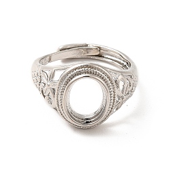 Платина Компоненты регулируется латунные кольца, настройки кольца колодки, овальные, платина, размер США 9 (18.9 мм), лоток : 8x10 мм