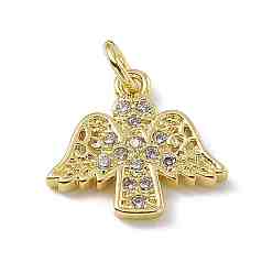 Real 18K Gold Plated Brass Micro Pave Clear Cubic Zirconia Pendants, Angel Charms, with Open Jump Rings, Real 18K Gold Plated, 12.5x13.5x1.5mm, Hole: 2.7mm
