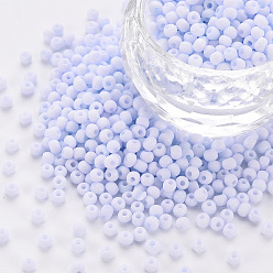Lavender 8/0 Opaque Glass Seed Beads, Round Hole, Frosted Colours, Round, Lavender, 3~4x2~3mm, Hole: 0.8mm, about 15000pcs/Pound
