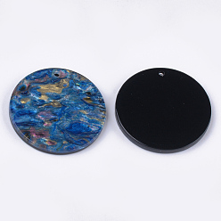 Colorful Cellulose Acetate(Resin) Pendants, Flat Round, Dodger Blue, 27.5x2.5mm, Hole: 1.6mm