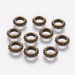 Antique Bronze Tibetan Style Alloy Beads, Lead Free & Cadmium Free, Gear, Antique Bronze, 13.5x4.5mm, Hole: 7mm