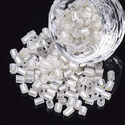 Humo Blanco 6/0 de dos granos de la semilla de cristal tallado, hexágono, plata forrada, whitesmoke, 3.5~5x3.5~4 mm, agujero: 1 mm, sobre 4500 unidades / bolsa
