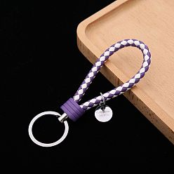 Bleu Ardoise Foncé Porte-clés à tricoter en cuir pu, porte-clés bracelet, avec porte-clés en alliage plaqué platine, bleu ardoise foncé, 12.5x3.2 cm
