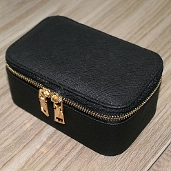 Black PU Leather Jewelry Box, Travel Portable Jewelry Case, Zipper Storage Boxes, for Necklaces, Rings, Earrings and Pendants, Rectangle, Black, 13x8x5.5cm