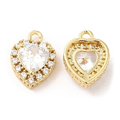 Real 18K Gold Plated Brass and Clear Cubic Zirconia Pendants, Heart, Real 18K Gold Plated, 14x10.5x5.5mm, Hole: 1.6mm