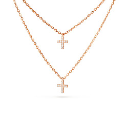 Rose Gold TINYSAND CZ Jewelry 925 Sterling Silver Cubic Zirconia Cross Pendant Two Tiered Necklaces, Rose Gold, 21 inch, 18 inch